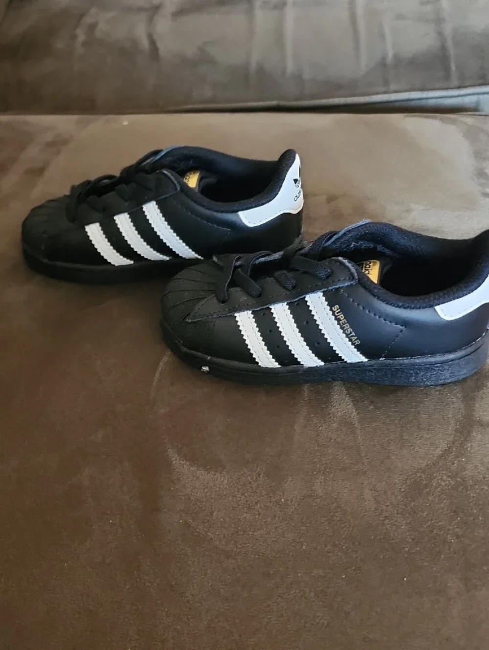 adidas Kids Black with White Stripes Superstar Sneakers